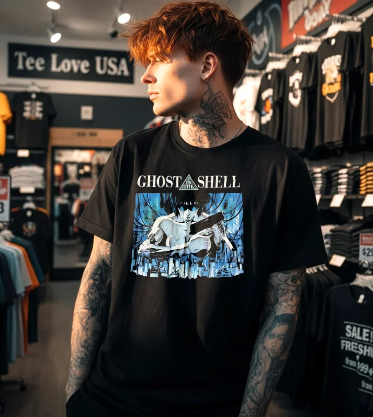 Ghost In The Shell Anime Poster - black t-shirt Ghost In The Shell Anime Poster Black T Shirt