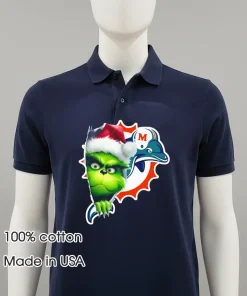 Grinch Peeking Through Miami Dolphins Christmas Holiday shirt