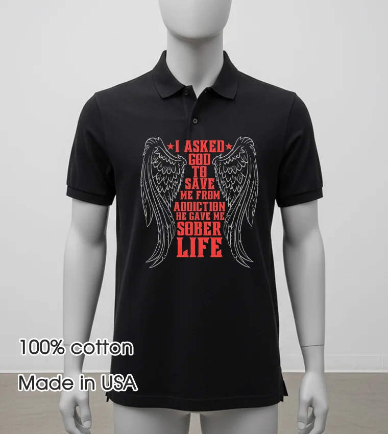 I Asked God To Save Me From Addiction He Gave Me Sober Life Wings Balck Shirt 2