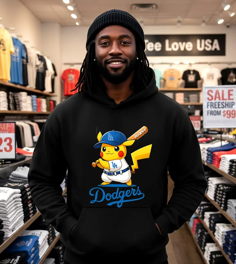 Los Angeles Dodgers Pikachu Shirt - black-hoodie Los Angeles Dodgers Pikachu Shirt Black Hoodie
