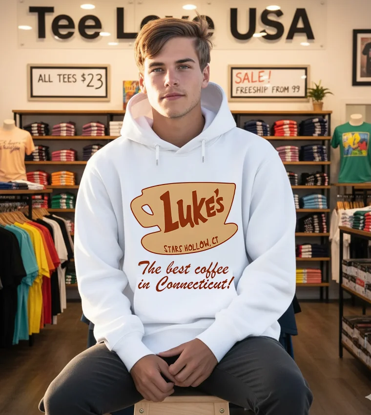 Luke’s Stars Hollow The Best Coffee In Connecticut - white-hoodie Luke’s Stars Hollow The Best Coffee In Connecticut White Hoodie