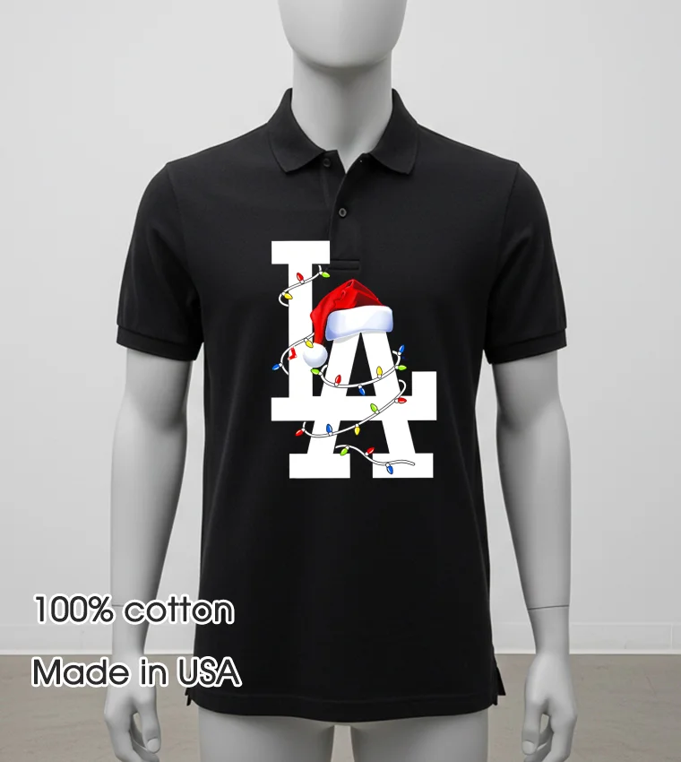 Merry La Dodgers Christmas Lights Balck Shirt 2