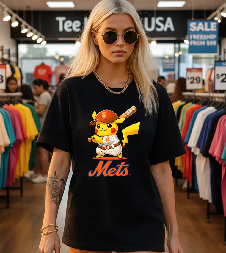New York Mets Pikachu Shirt - black-t-shirt New York Mets Pikachu Shirt Black T Shirt