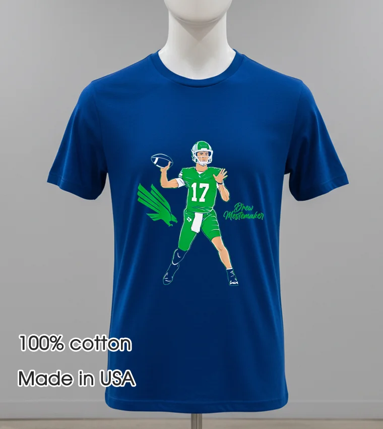 North Texas Football Drew Mestemaker Superstar Pose - navy-shirt North Texas Football Drew Mestemaker Superstar Pose Navy Shirt 1