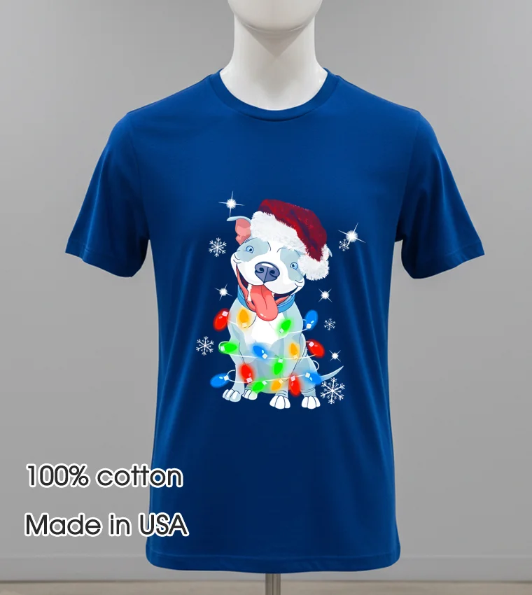 Pitbull Christmas Hat Santa Light - navy-shirt Pitbull Christmas Hat Santa Light Navy Shirt 1