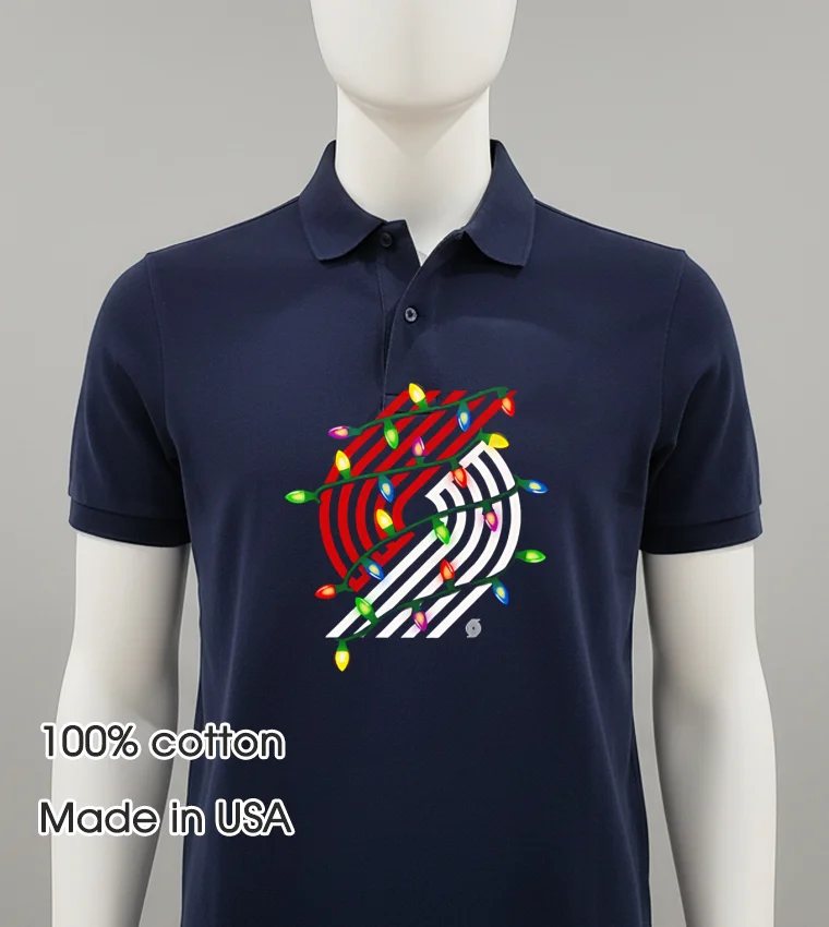 Portland Trail Blazers Logo Lights Merry Christmas Balck Shirt 1