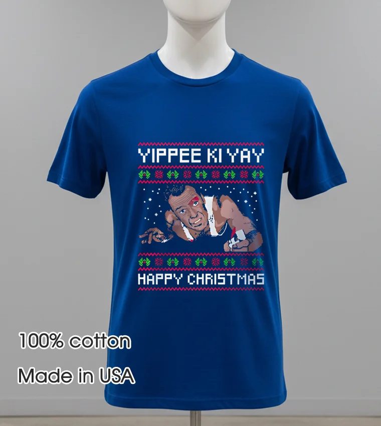 Yippee Ki Yay Happy Christmas 2025 Navy Shirt 1